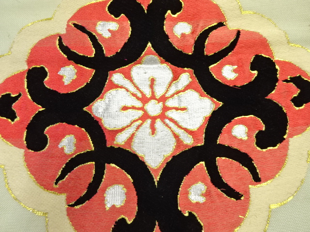 JAPANESE KIMONO / ANTIQUE NAGOYA OBI / WOVEN RHOMBUS FLOWER